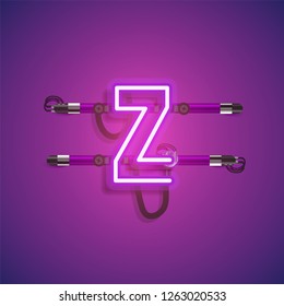 Realistic neon character with wires and console, vector illustration