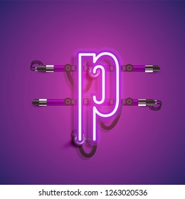 Realistic neon character with wires and console, vector illustration