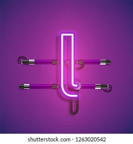 Realistic neon character with wires and console, vector illustration
