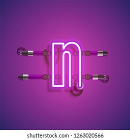 Realistic neon character with wires and console, vector illustration