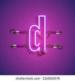 Realistic neon character with wires and console, vector illustration