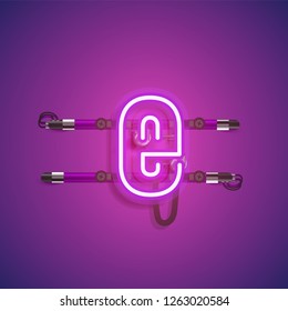 Realistic neon character with wires and console, vector illustration