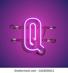 Realistic neon character with wires and console, vector illustration