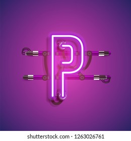 Realistic neon character with wires and console, vector illustration
