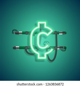 Realistic neon character with wires and console, vector illustration