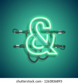Realistic neon character with wires and console, vector illustration