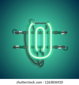 Realistic neon character with wires and console, vector illustration