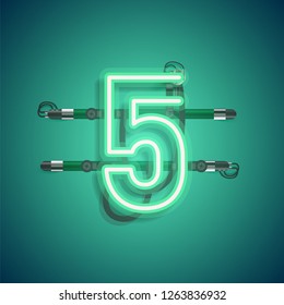 Realistic neon character with wires and console, vector illustration