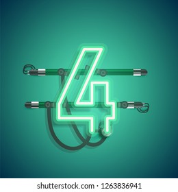 Realistic neon character with wires and console, vector illustration