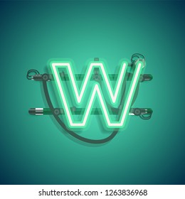 Realistic neon character with wires and console, vector illustration