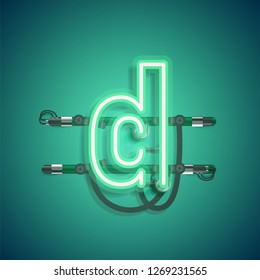 Realistic neon character with wires and console, vector illustration