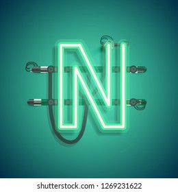 Realistic neon character with wires and console, vector illustration