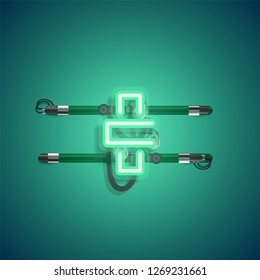Realistic neon character with wires and console, vector illustration