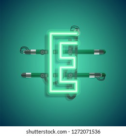 Realistic neon character with wires and console, vector illustration