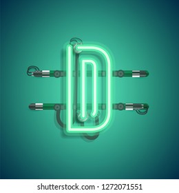 Realistic neon character with wires and console, vector illustration