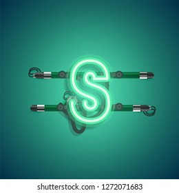 Realistic neon character with wires and console, vector illustration