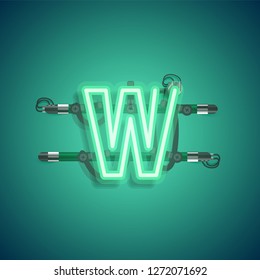 Realistic neon character with wires and console, vector illustration