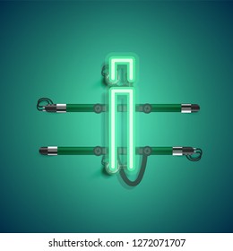 Realistic neon character with wires and console, vector illustration