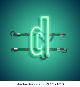 Realistic neon character with wires and console, vector illustration