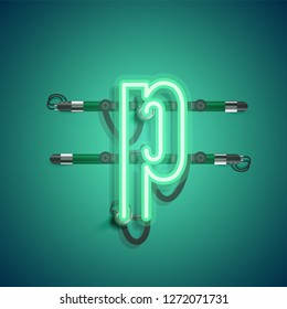 Realistic neon character with wires and console, vector illustration
