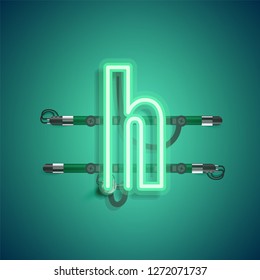 Realistic neon character with wires and console, vector illustration