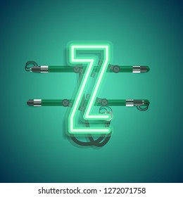 Realistic neon character with wires and console, vector illustration