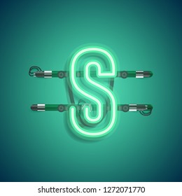 Realistic neon character with wires and console, vector illustration