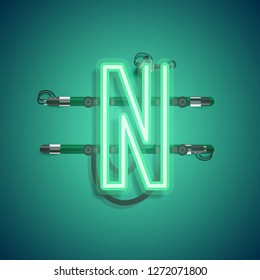 Realistic neon character with wires and console, vector illustration