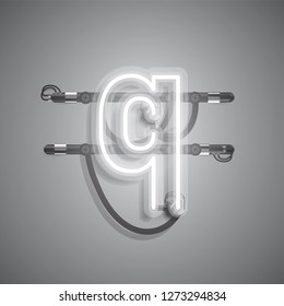 Realistic neon character with wires and console, vector illustration
