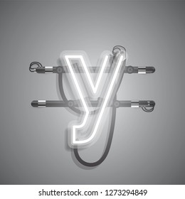Realistic neon character with wires and console, vector illustration
