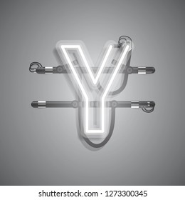 Realistic neon character with wires and console, vector illustration
