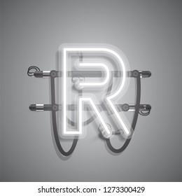 Realistic neon character with wires and console, vector illustration