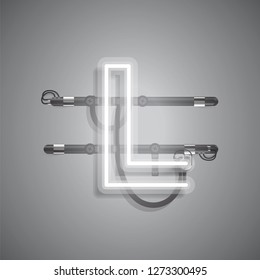 Realistic neon character with wires and console, vector illustration