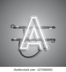 Realistic neon character with wires and console, vector illustration