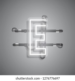 Realistic neon character with wires and console, vector illustration