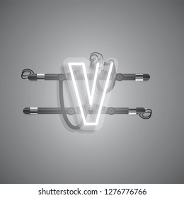 Realistic neon character with wires and console, vector illustration