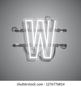 Realistic neon character with wires and console, vector illustration