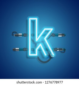 Realistic neon character with wires and console, vector illustration