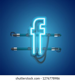Realistic neon character with wires and console, vector illustration