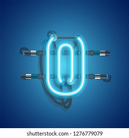 Realistic neon character with wires and console, vector illustration