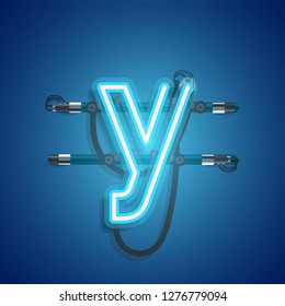Realistic neon character with wires and console, vector illustration