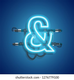 Realistic neon character with wires and console, vector illustration