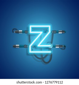 Realistic neon character with wires and console, vector illustration