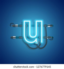 Realistic neon character with wires and console, vector illustration