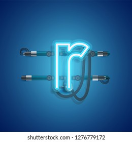 Realistic neon character with wires and console, vector illustration
