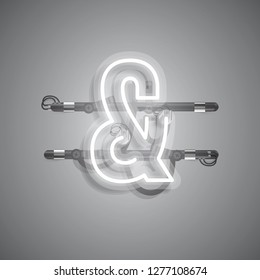 Realistic neon character with wires and console, vector illustration