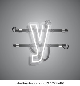 Realistic neon character with wires and console, vector illustration