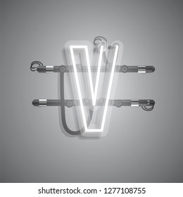 Realistic neon character with wires and console, vector illustration