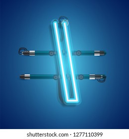 Realistic neon character with wires and console, vector illustration