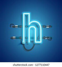 Realistic neon character with wires and console, vector illustration